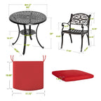 Ensemble bistrot d'extérieur 3 pièces en fonte d'aluminium avec trou pour parasol de 5 cm