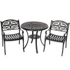 Ensemble bistrot d'extérieur 3 pièces en fonte d'aluminium avec trou pour parasol de 5 cm