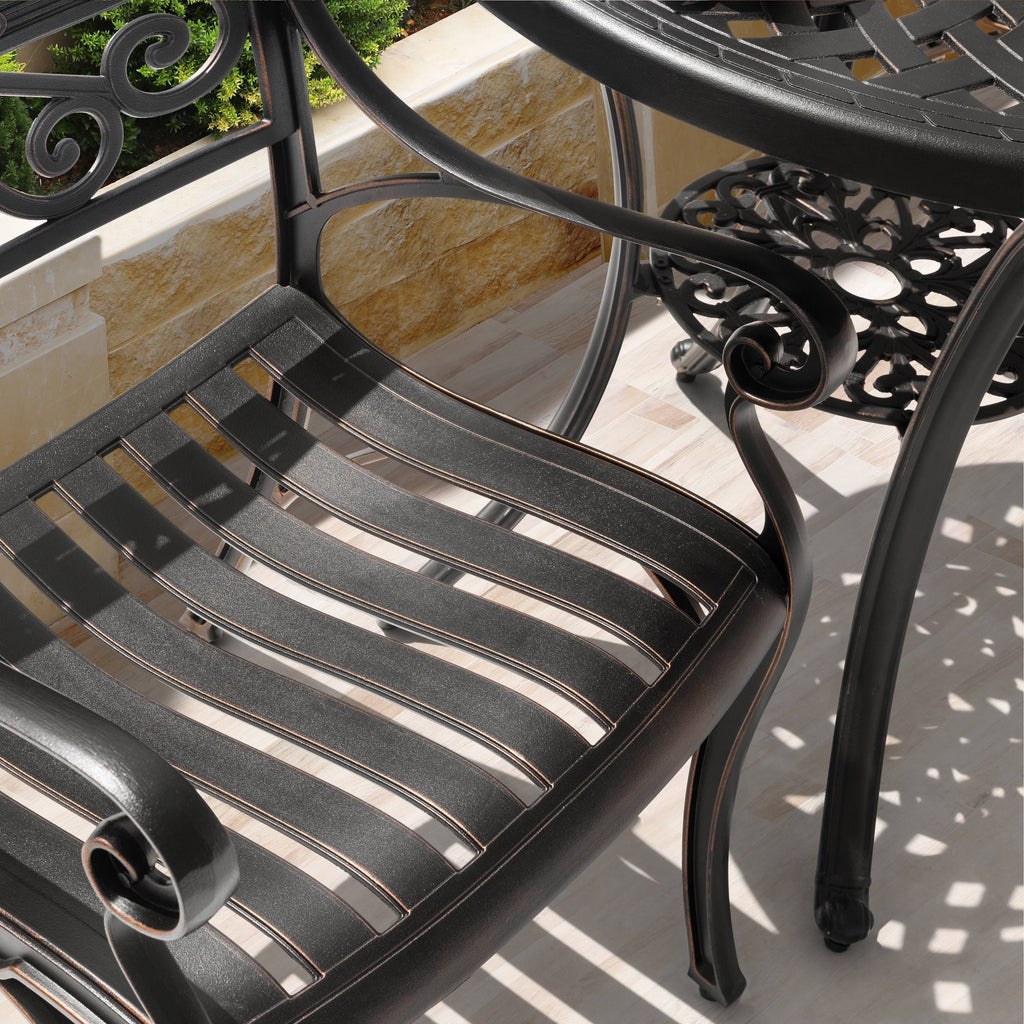 Ensemble bistrot d'extérieur 3 pièces en fonte d'aluminium avec trou pour parasol de 5 cm