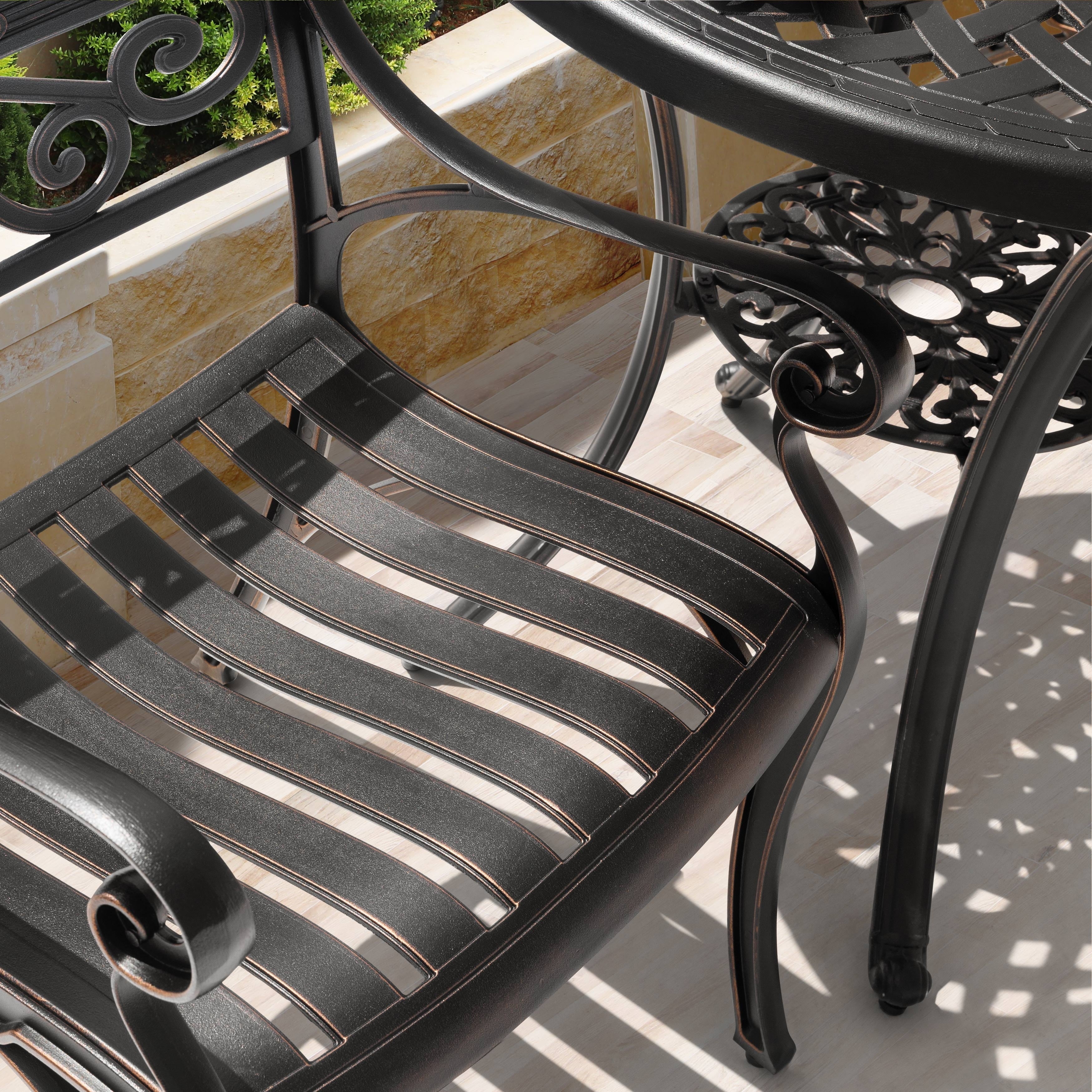 Ensemble bistrot d'extérieur 3 pièces en fonte d'aluminium avec trou pour parasol de 5 cm