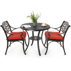 Ensemble bistrot d'extérieur 3 pièces en fonte d'aluminium avec trou pour parasol de 5 cm
