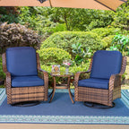 Ensemble de 3 chaises pivotantes à bascule Clarese en rotin et osier pour l'extérieur par Havenside Home