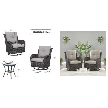 Ensemble de 3 chaises pivotantes et table d'extérieur en osier et acier Gymojoy