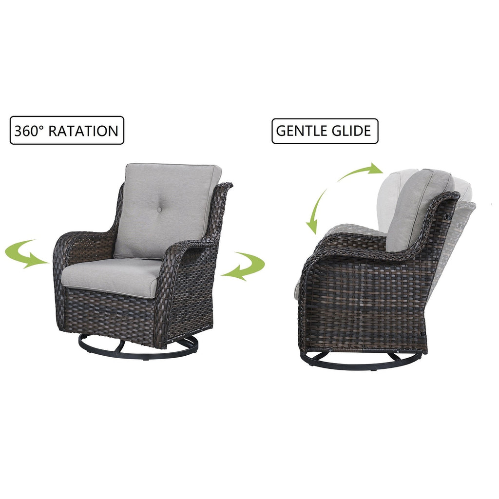 Ensemble de 3 chaises pivotantes et table d'extérieur en osier et acier Gymojoy