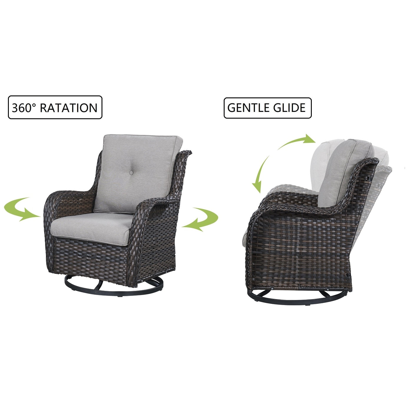 Ensemble de 3 chaises pivotantes et table d'extérieur en osier et acier Gymojoy