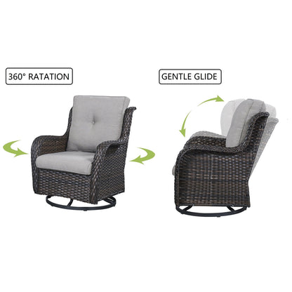 Ensemble de 3 chaises pivotantes et table d'extérieur en osier et acier Gymojoy