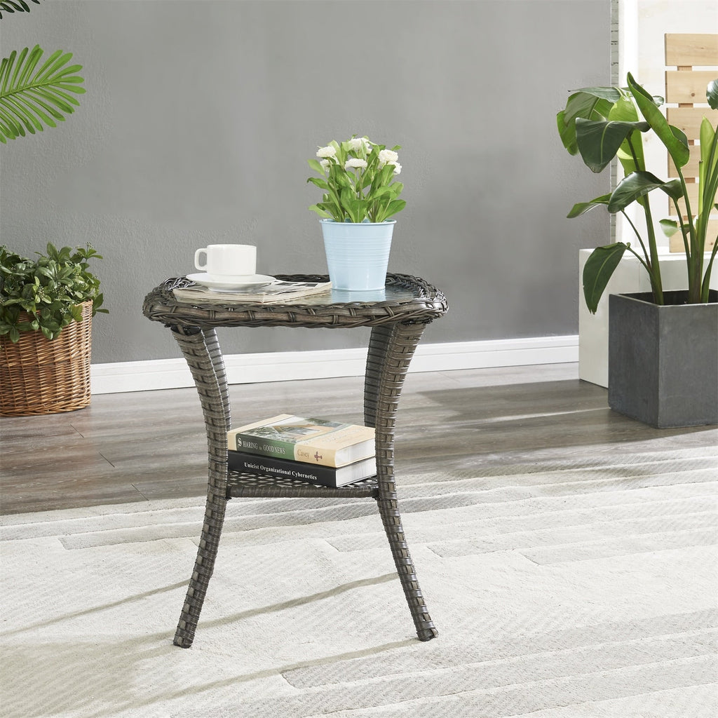 Ensemble de 3 chaises pivotantes et table d'extérieur en osier et acier Gymojoy