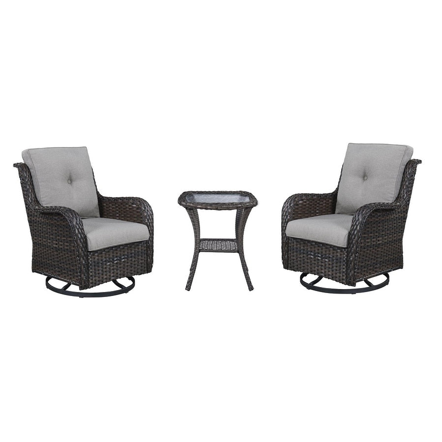 Ensemble de 3 chaises pivotantes et table d'extérieur en osier et acier Gymojoy