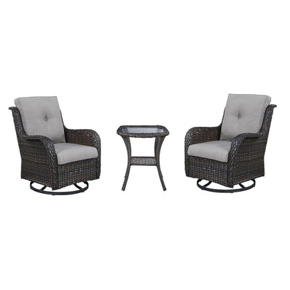 Ensemble de 3 chaises pivotantes et table d'extérieur en osier et acier Gymojoy