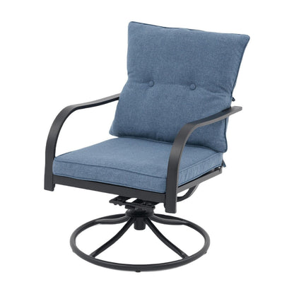 Ensemble de sièges d'extérieur pour 4 personnes, chaise pivotante avec coussins et table en verre trempé