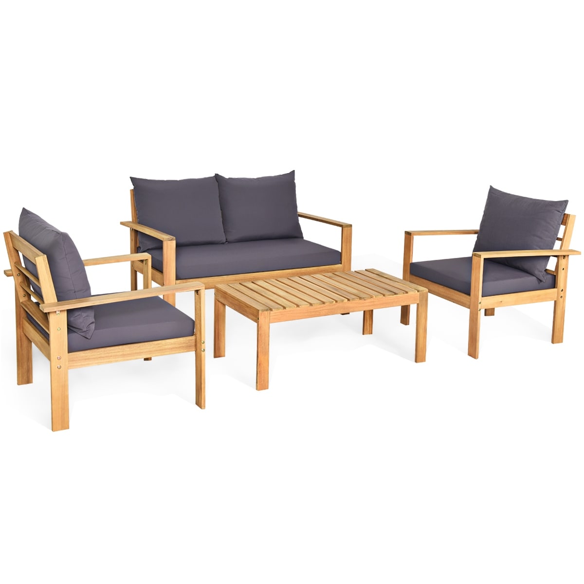 Ensemble de conversation d'extérieur 4 pièces en bois d'acacia avec canapé et table