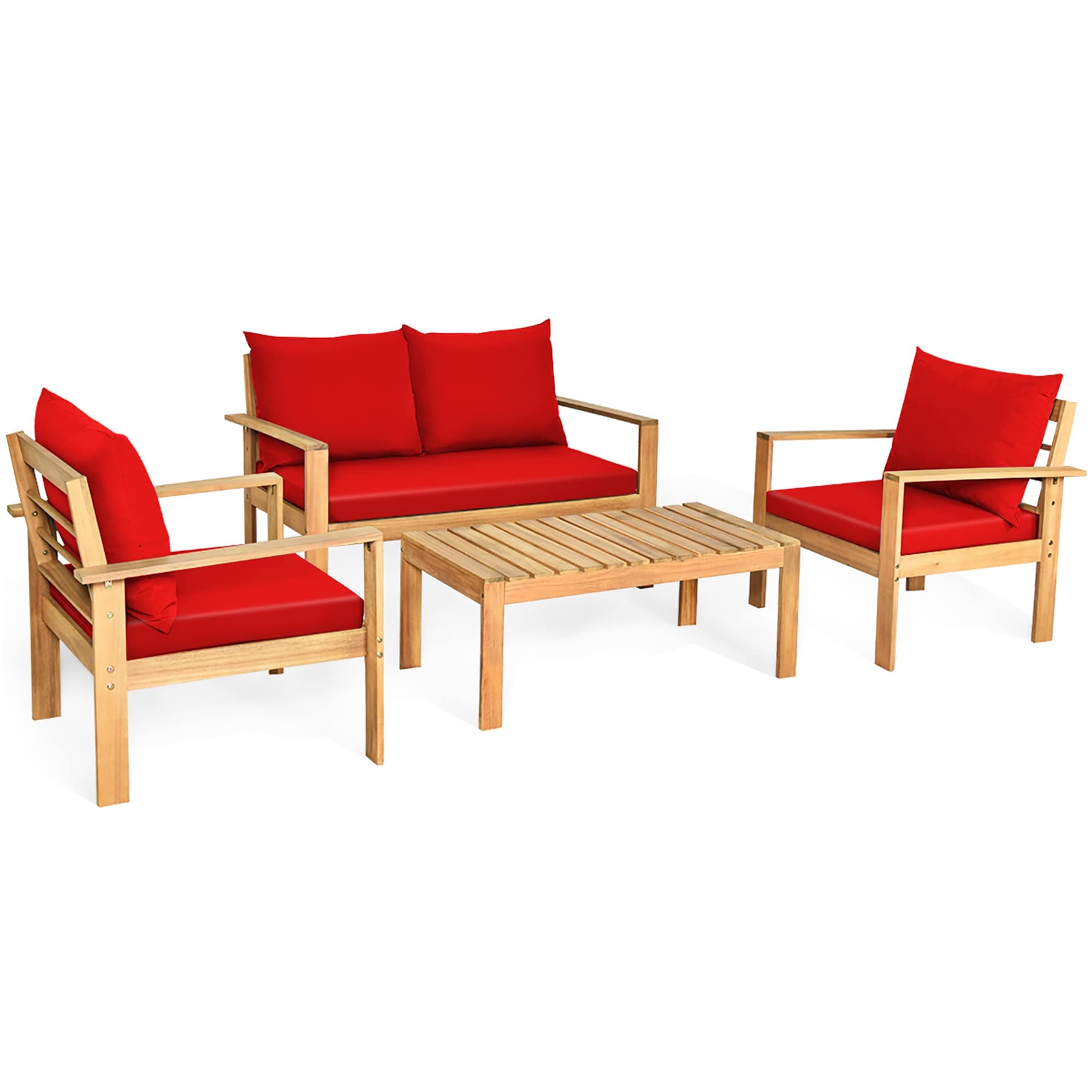 Ensemble de conversation d'extérieur 4 pièces en bois d'acacia avec canapé et table