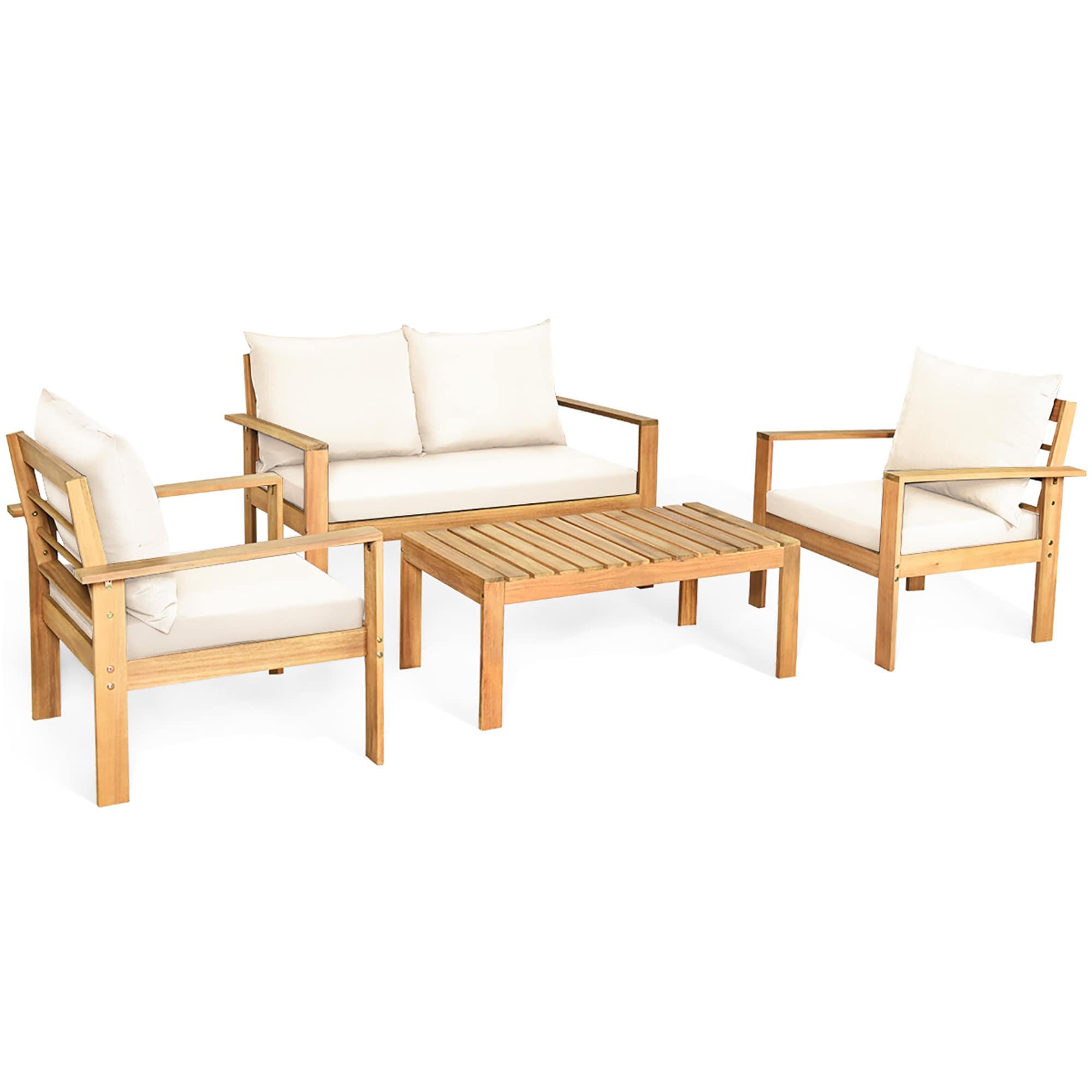 Ensemble de conversation d'extérieur 4 pièces en bois d'acacia avec canapé et table