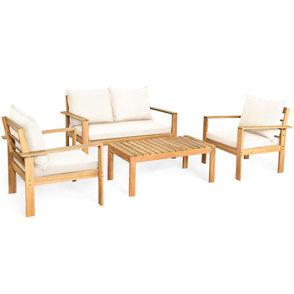 Ensemble de conversation d'extérieur 4 pièces en bois d'acacia avec canapé et table