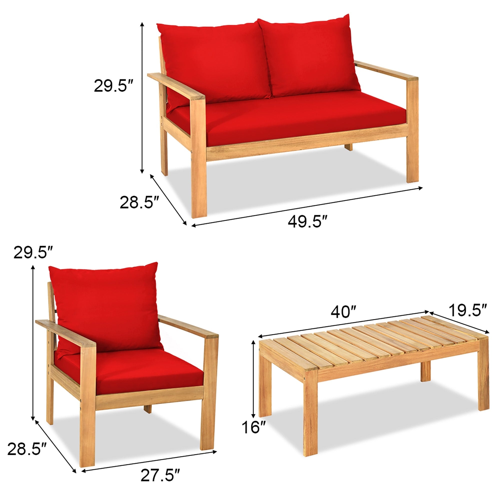 Ensemble de conversation d'extérieur 4 pièces en bois d'acacia avec canapé et table