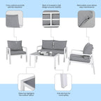 Ensemble de conversation d'extérieur 4 pièces en aluminium rembourré