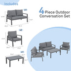 Ensemble de conversation d'extérieur 4 pièces en aluminium rembourré