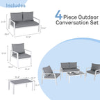 Ensemble de conversation d'extérieur 4 pièces en aluminium rembourré