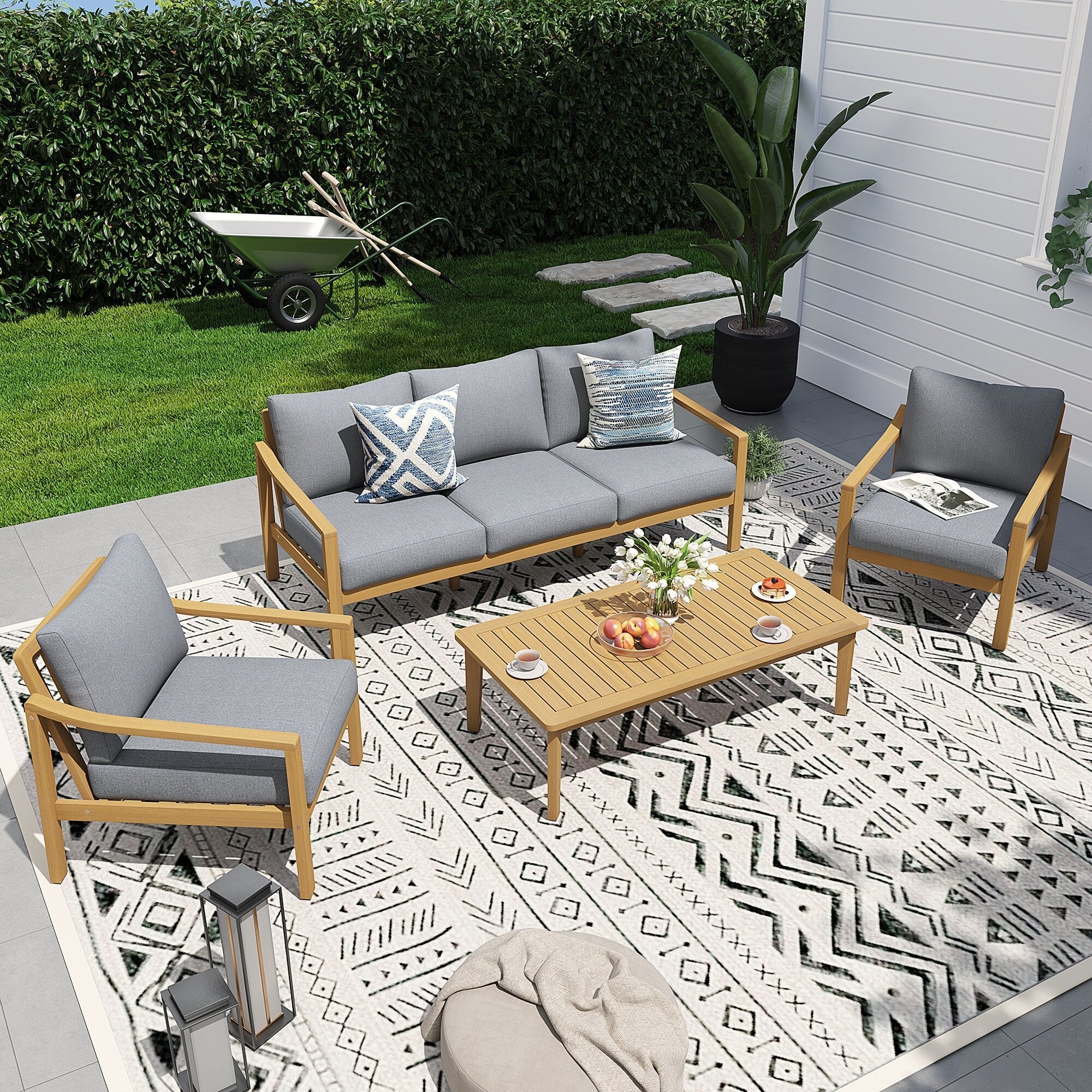 Ensemble de 4 chaises d'extérieur en bois avec table