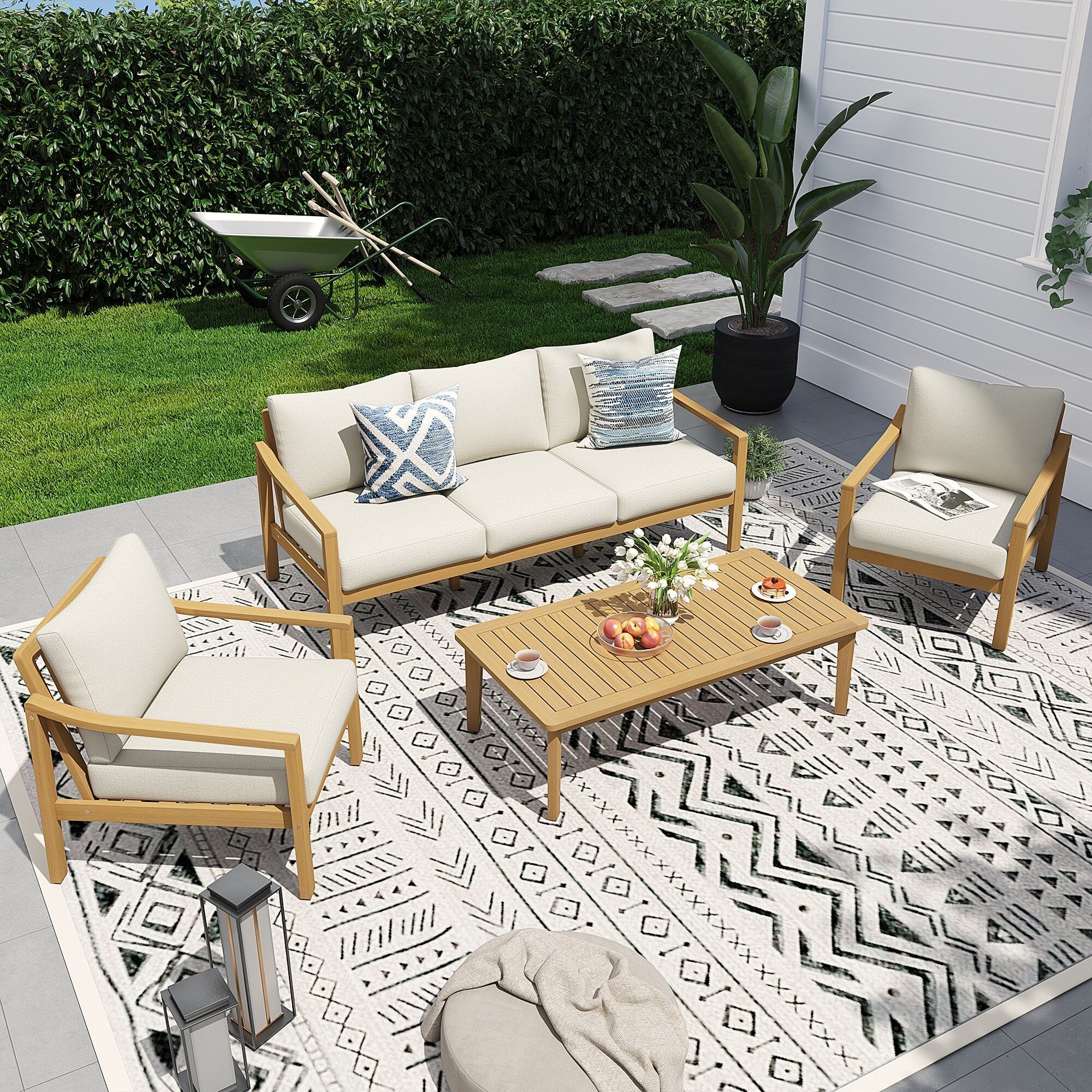 Ensemble de 4 chaises d'extérieur en bois avec table