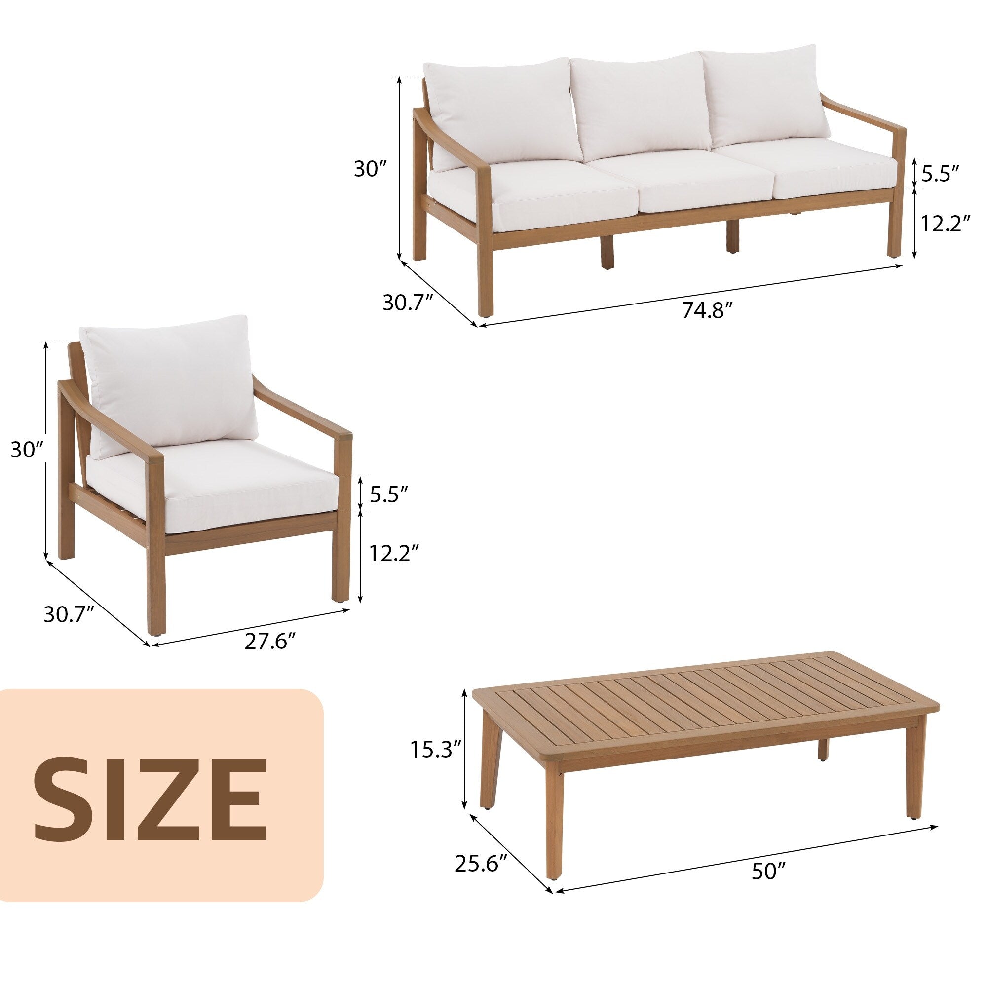 Ensemble de 4 chaises d'extérieur en bois avec table