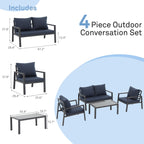 Ensemble de conversation d'extérieur 4 pièces en aluminium rembourré