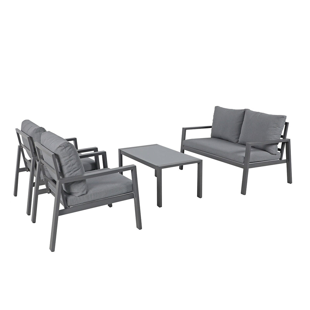 Ensemble de conversation d'extérieur 4 pièces en aluminium rembourré