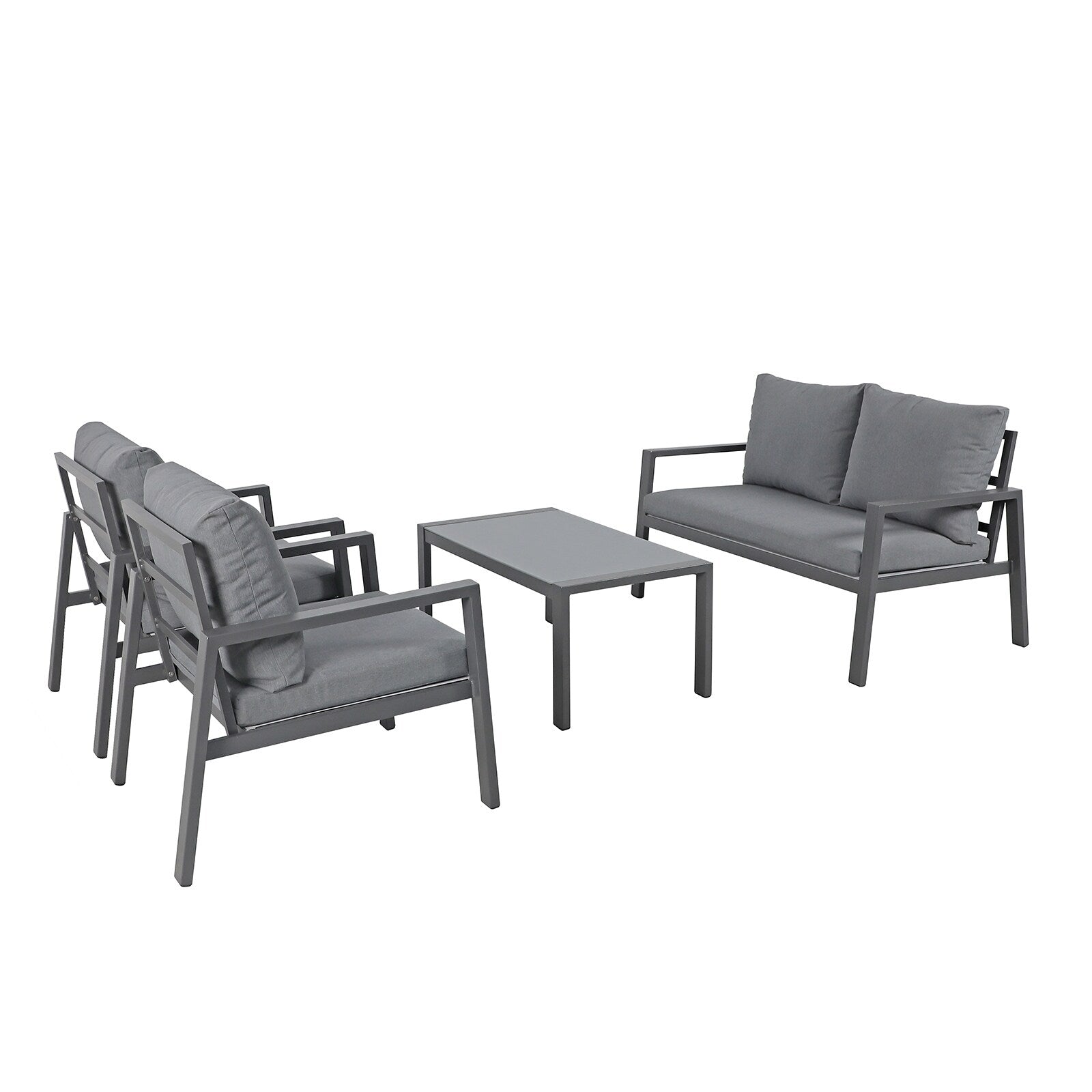 Ensemble de conversation d'extérieur 4 pièces en aluminium rembourré
