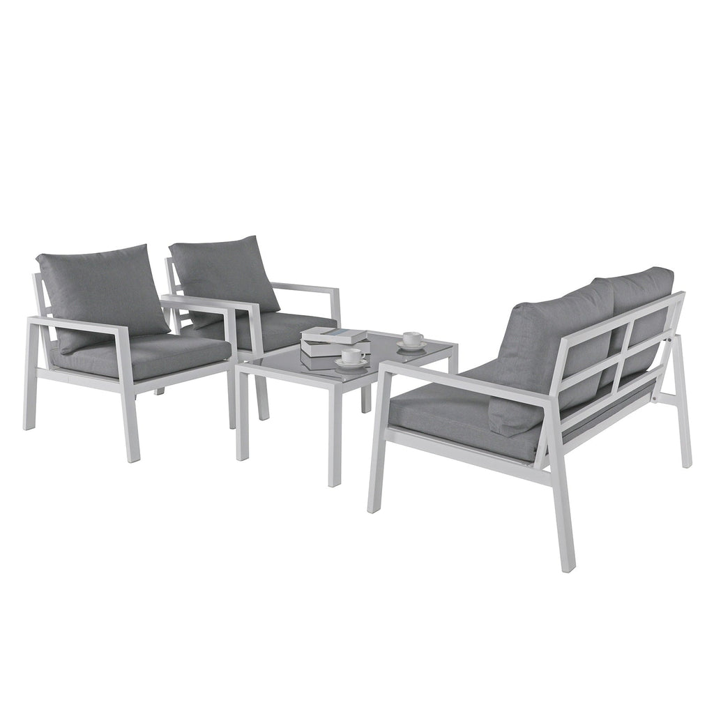 Ensemble de conversation d'extérieur 4 pièces en aluminium rembourré