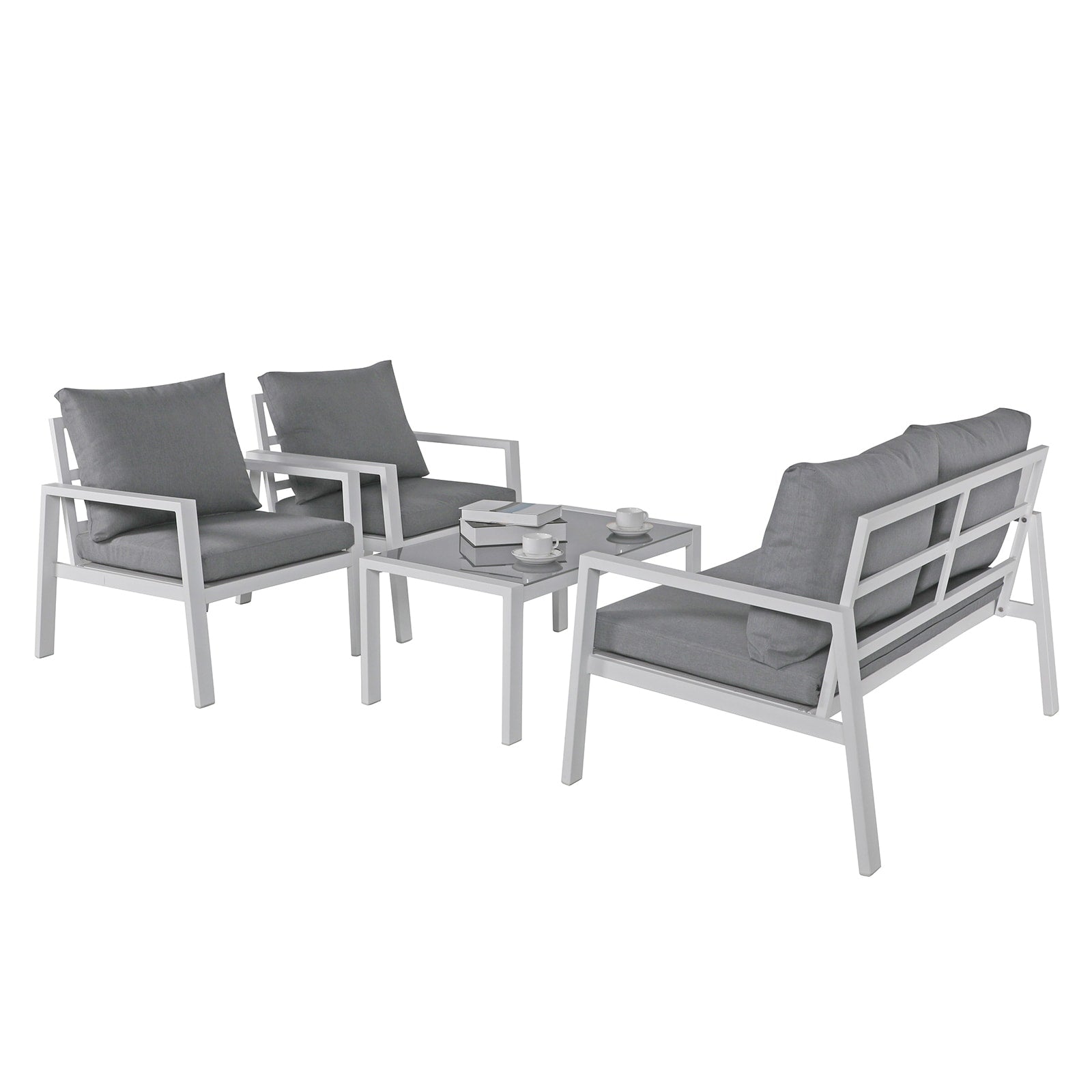 Ensemble de conversation d'extérieur 4 pièces en aluminium rembourré