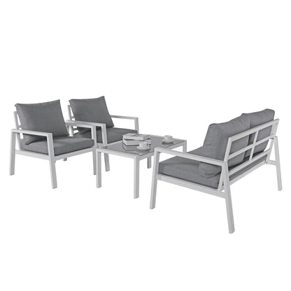 Ensemble de conversation d'extérieur 4 pièces en aluminium rembourré
