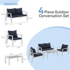 Ensemble de conversation d'extérieur 4 pièces en aluminium rembourré