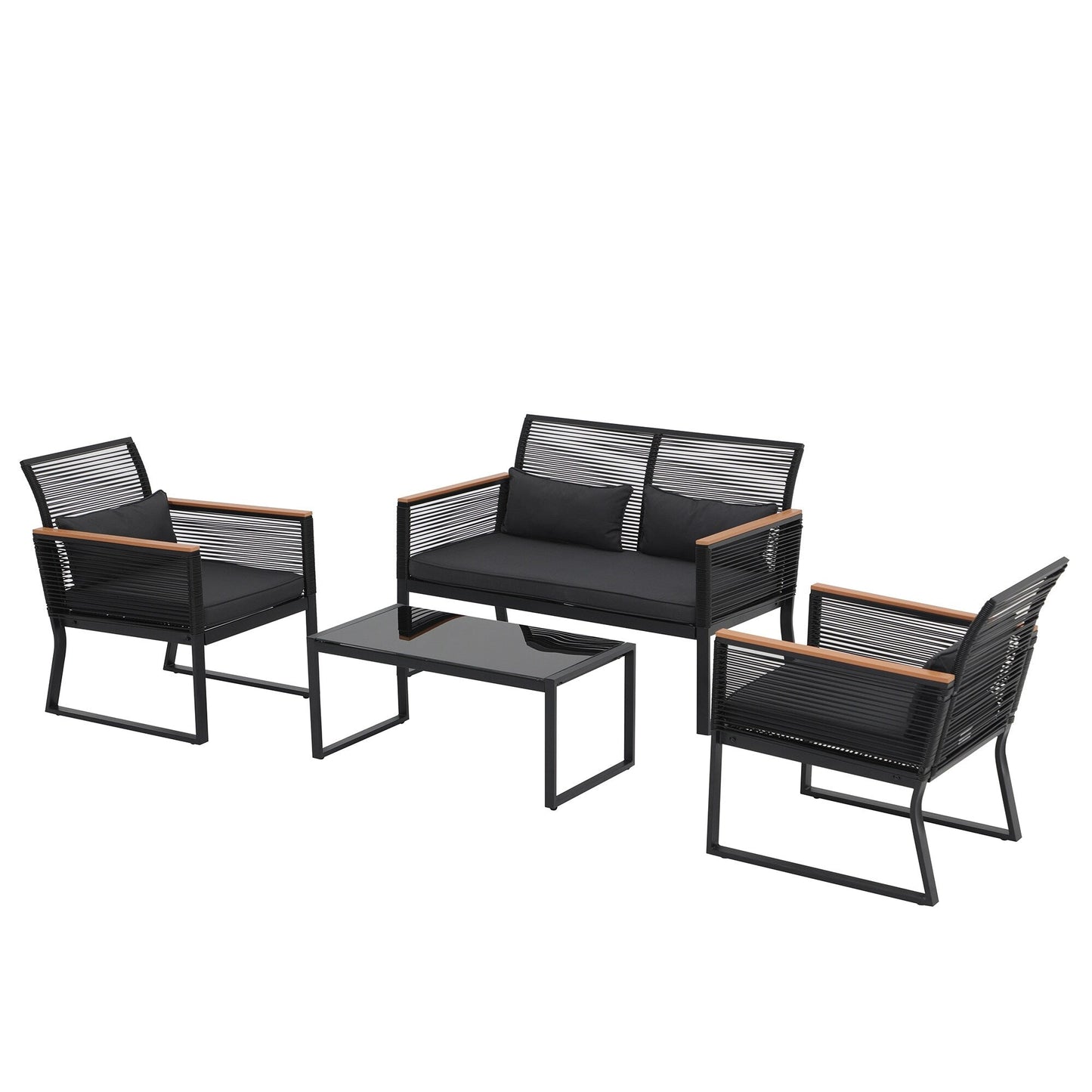 Ensemble de conversation extérieur en osier 4 pièces pour patio
