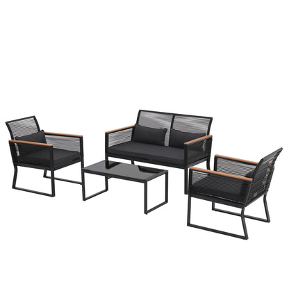 Ensemble de conversation extérieur en osier 4 pièces pour patio