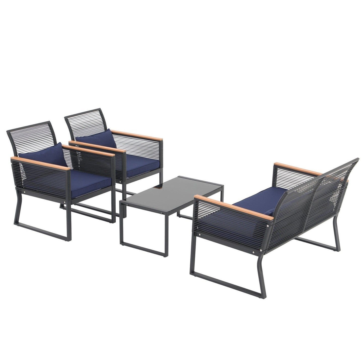 Ensemble de conversation extérieur en osier 4 pièces pour patio