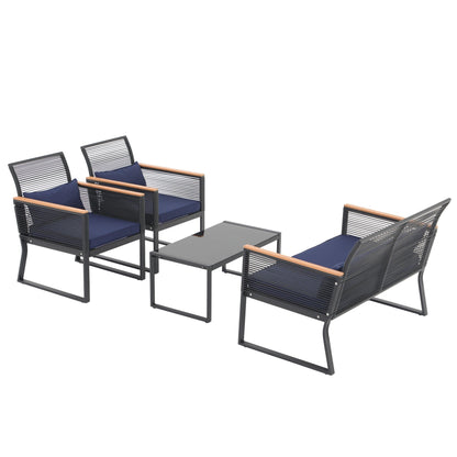 Ensemble de conversation extérieur en osier 4 pièces pour patio