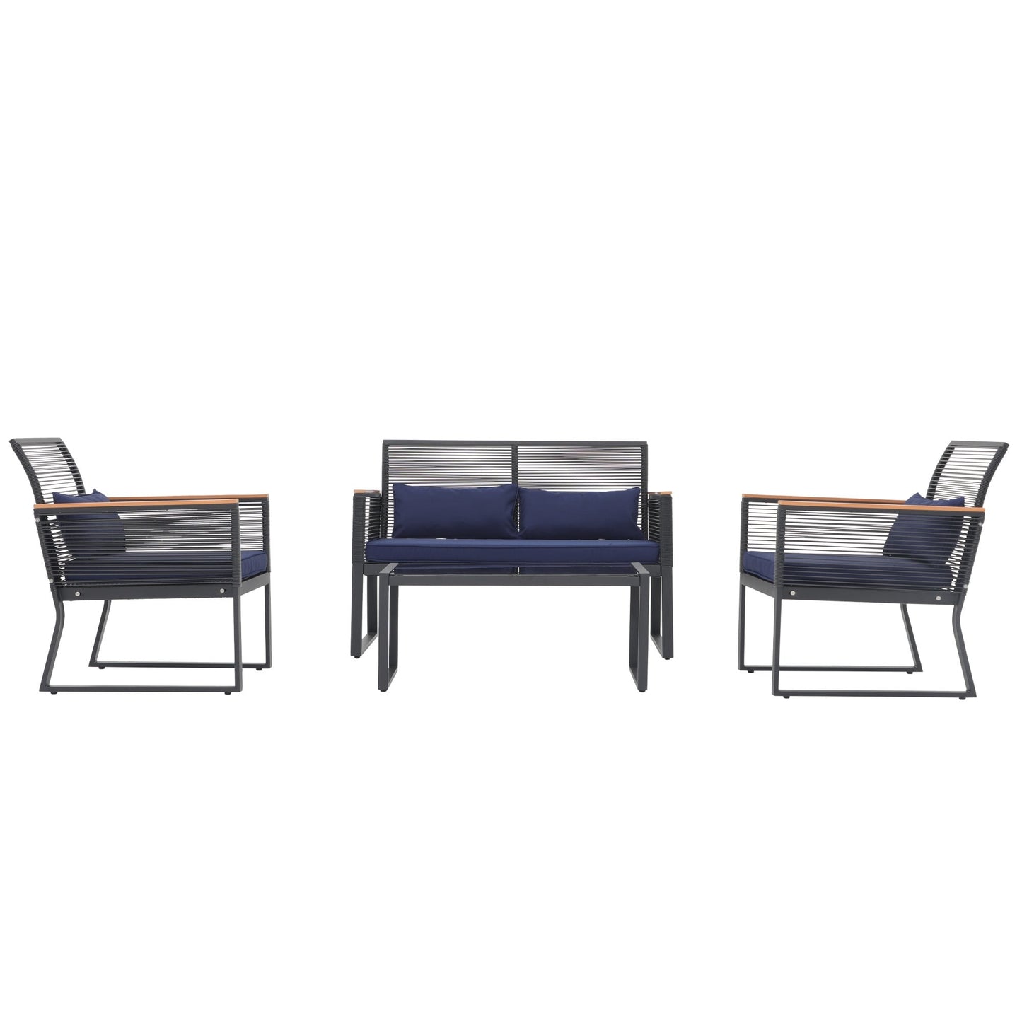 Ensemble de conversation extérieur en osier 4 pièces pour patio