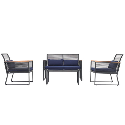 Ensemble de conversation extérieur en osier 4 pièces pour patio