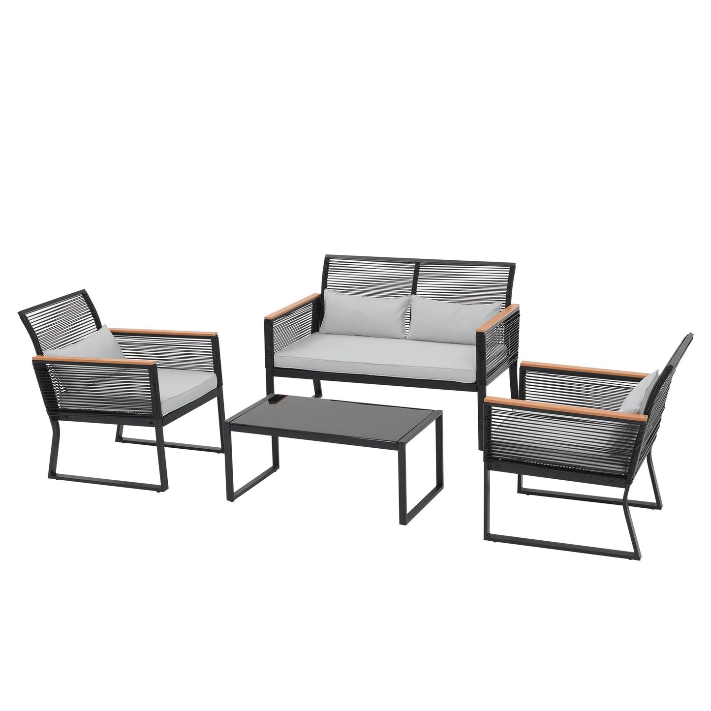 Ensemble de conversation extérieur en osier 4 pièces pour patio