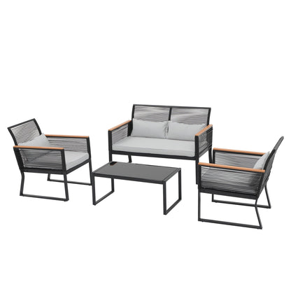 Ensemble de conversation extérieur en osier 4 pièces pour patio
