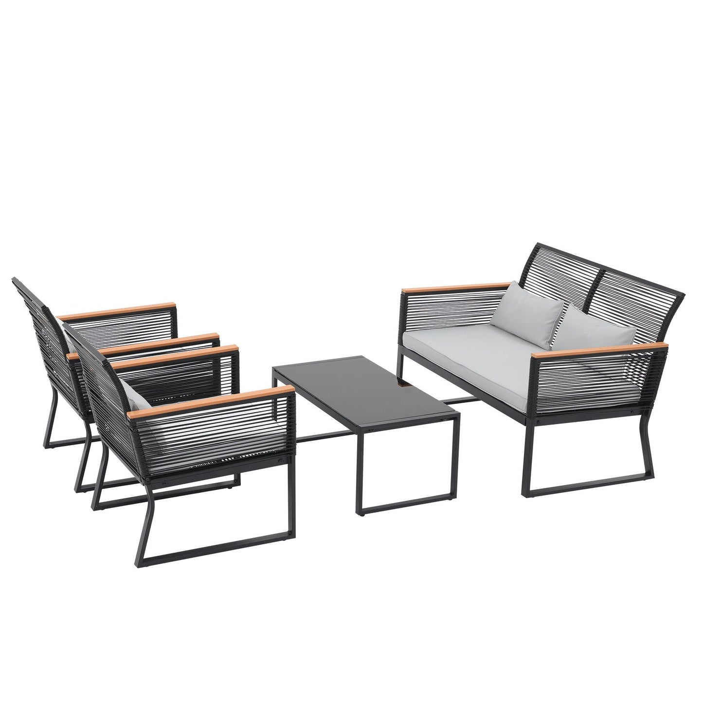 Ensemble de conversation extérieur en osier 4 pièces pour patio
