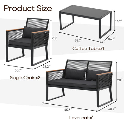 Ensemble de conversation extérieur en osier 4 pièces pour patio