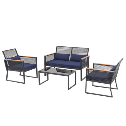 Ensemble de conversation extérieur en osier 4 pièces pour patio