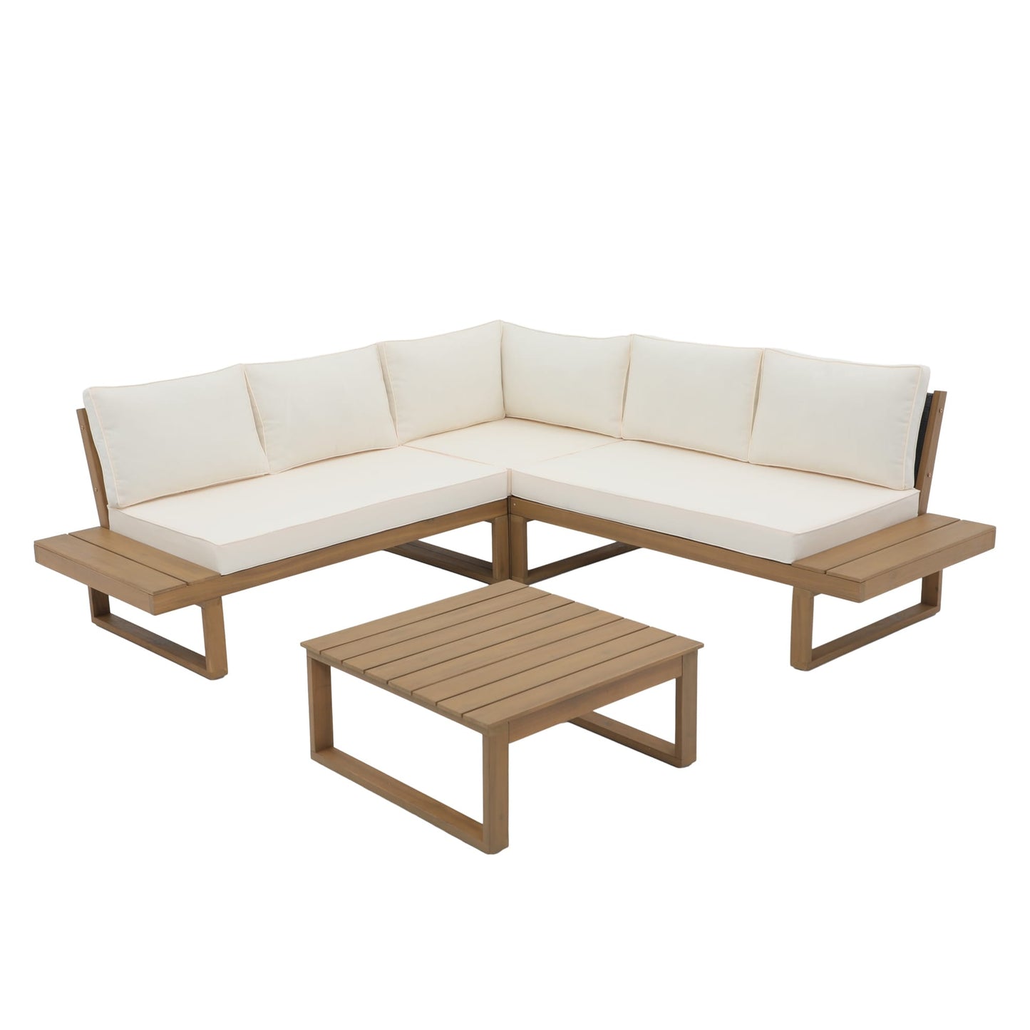 Ensemble de canapés d'extérieur sectionnels en bois d'acacia en forme de V, 4 pièces