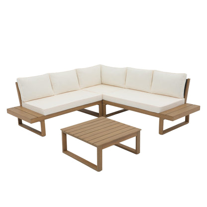 Ensemble de canapés d'extérieur sectionnels en bois d'acacia en forme de V, 4 pièces