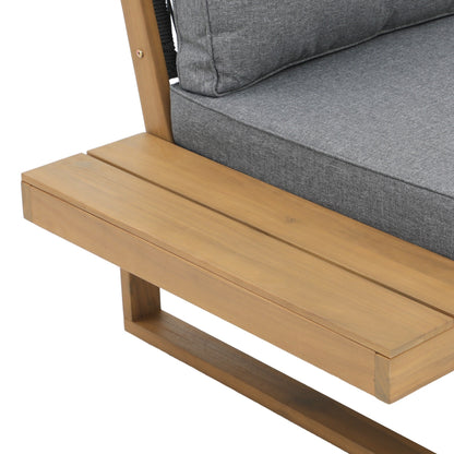Ensemble de canapés d'extérieur sectionnels en bois d'acacia en forme de V, 4 pièces
