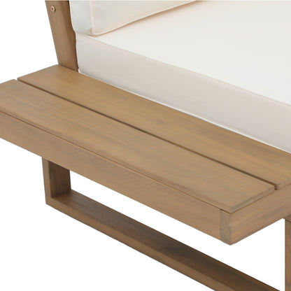 Ensemble de canapés d'extérieur sectionnels en bois d'acacia en forme de V, 4 pièces