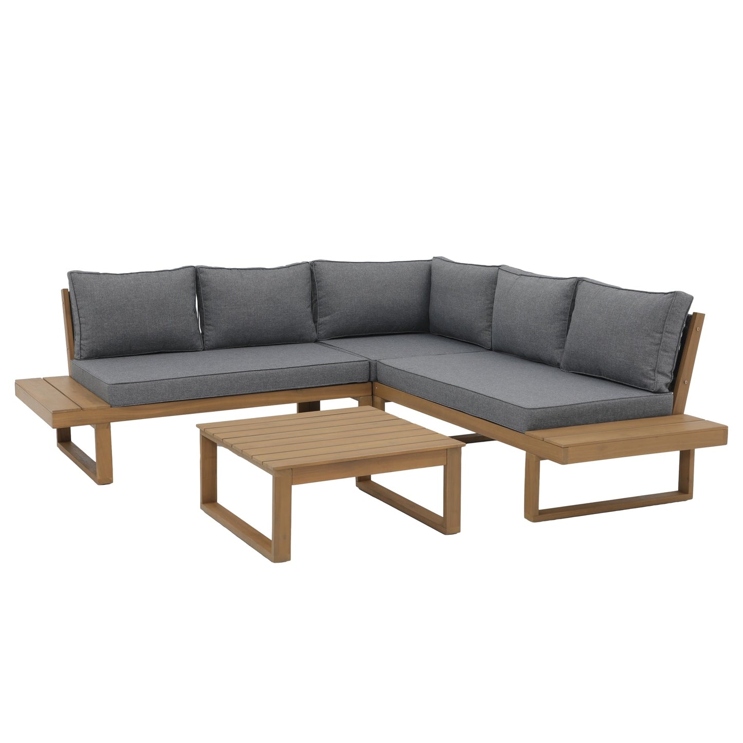 Ensemble de canapés d'extérieur sectionnels en bois d'acacia en forme de V, 4 pièces