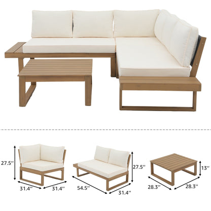 Ensemble de canapés d'extérieur sectionnels en bois d'acacia en forme de V, 4 pièces