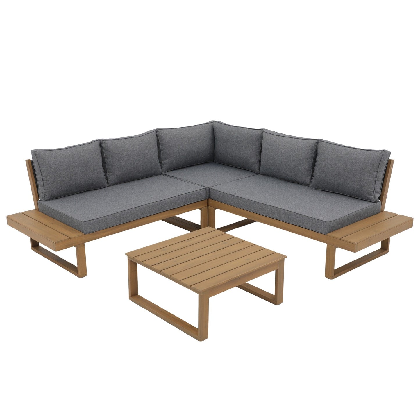 Ensemble de canapés d'extérieur sectionnels en bois d'acacia en forme de V, 4 pièces